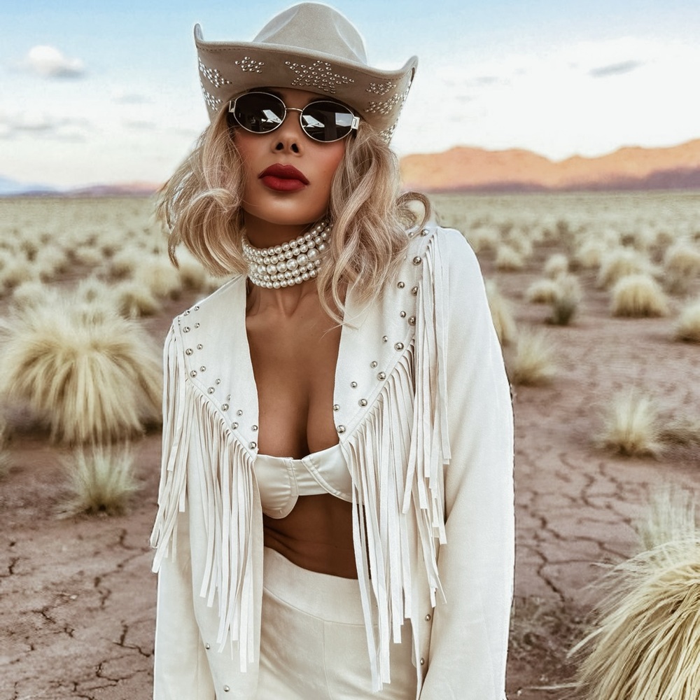 Faux suede studded fringe jacket, cowboy carter costume